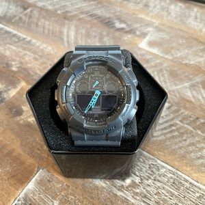 Casio Men's G-Shock Analog-Digital Watch GA-100C-8ACR, Grey/Neon Blue